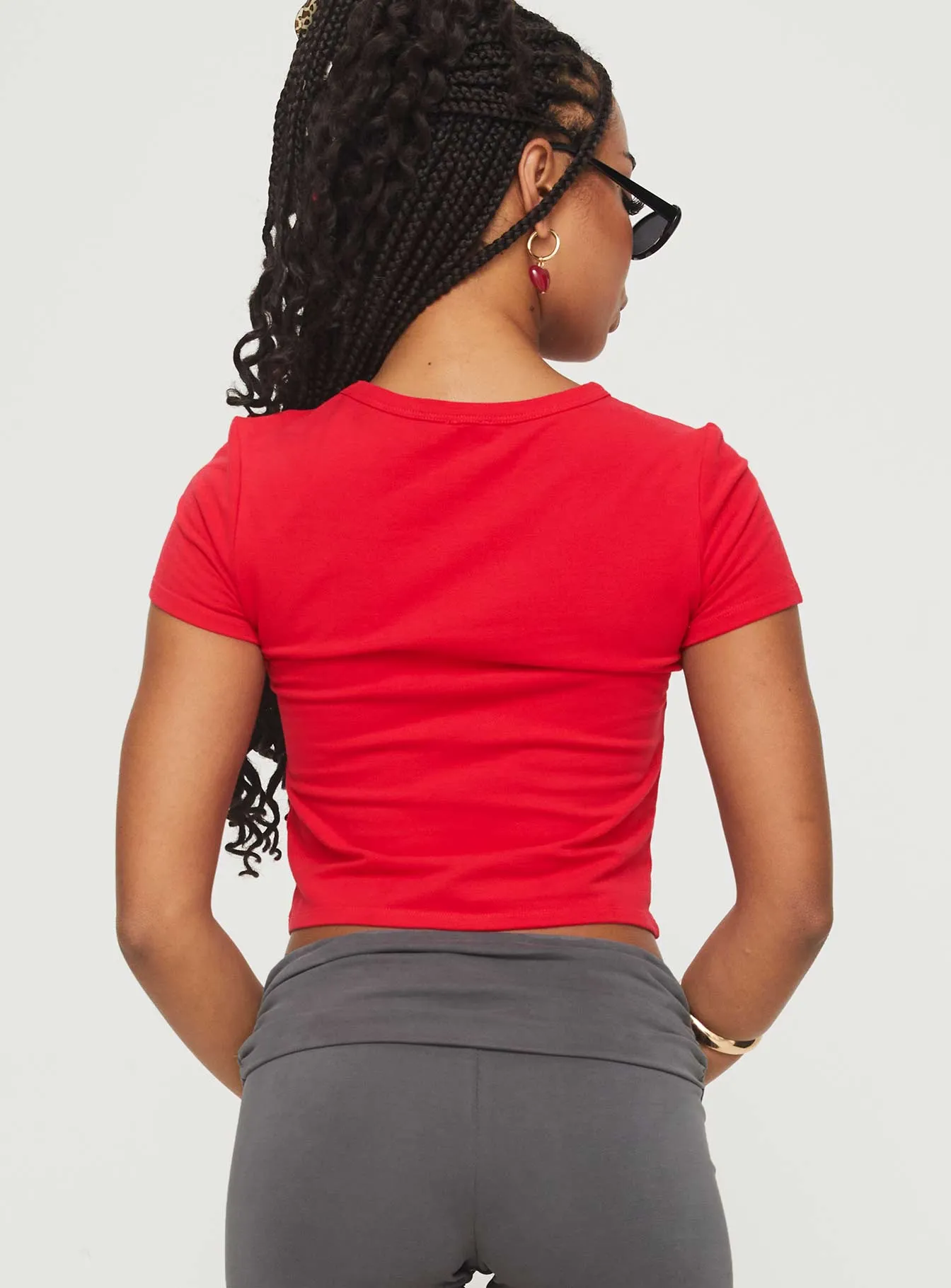 Akeko Tee Red Layered Neckline Relaxed Comfort