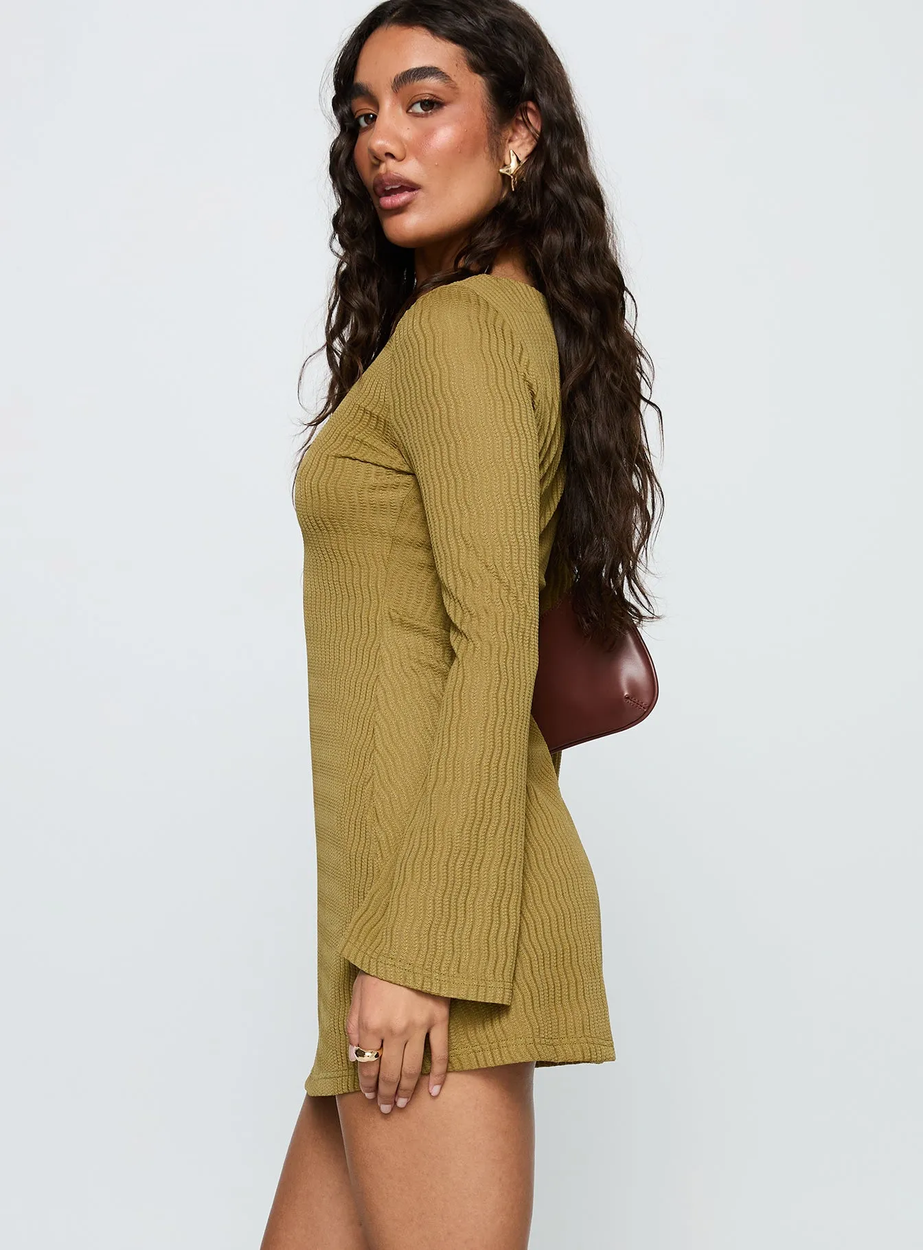 Classic cute short dress Modern Muse Calibre Long Sleeve Mini Dress Olive