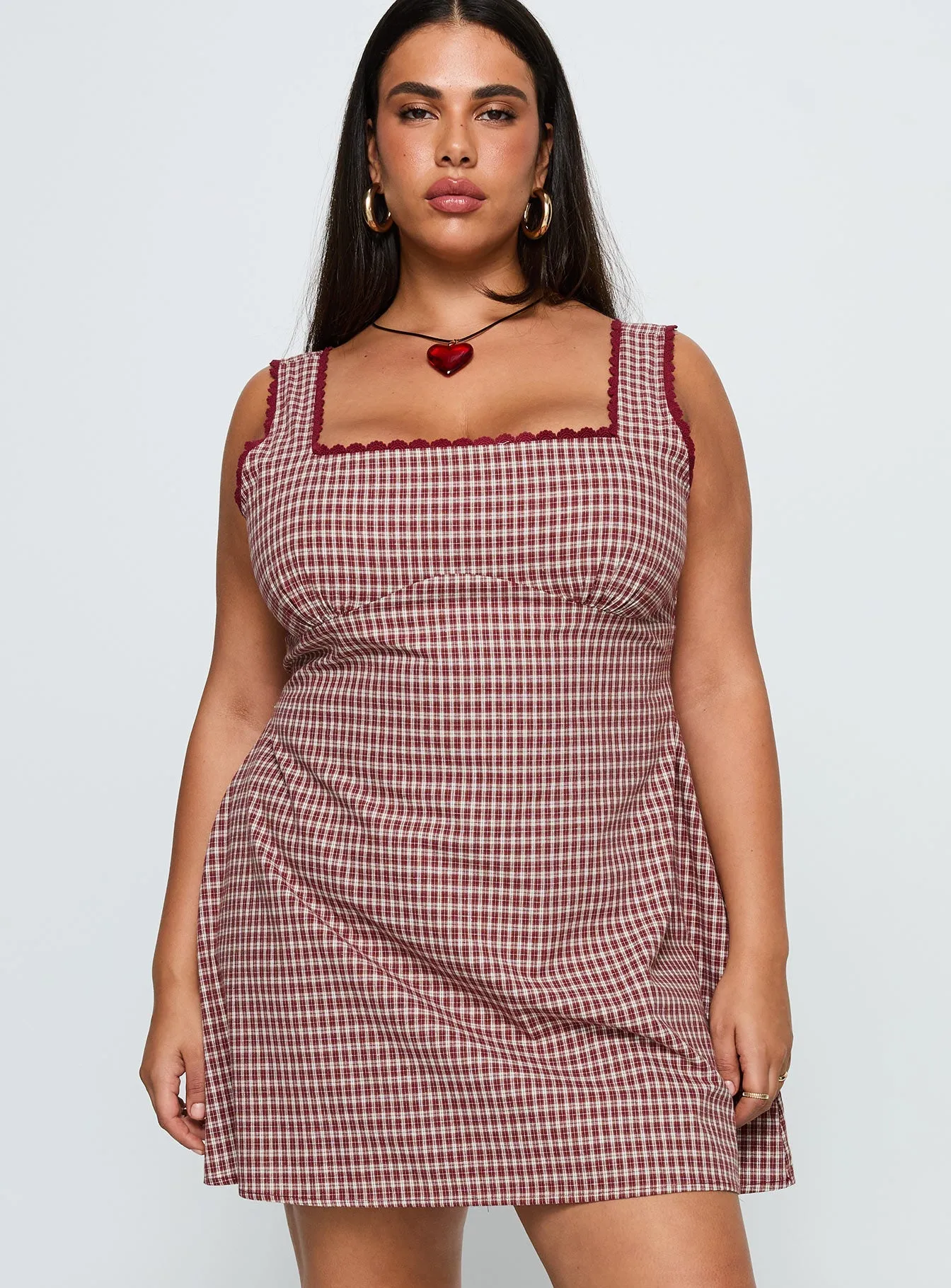 Dasha Mini Dress Red Check Curve Generous Armholes