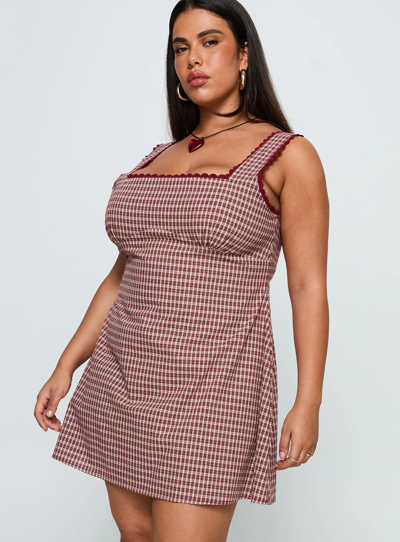 Girl Power Dasha Mini Dress Red Check Curve