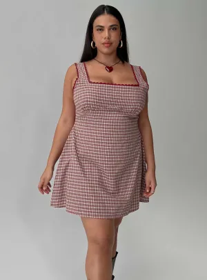 Dasha Mini Dress Red Check Curve Relaxed Design Oversized Pocket