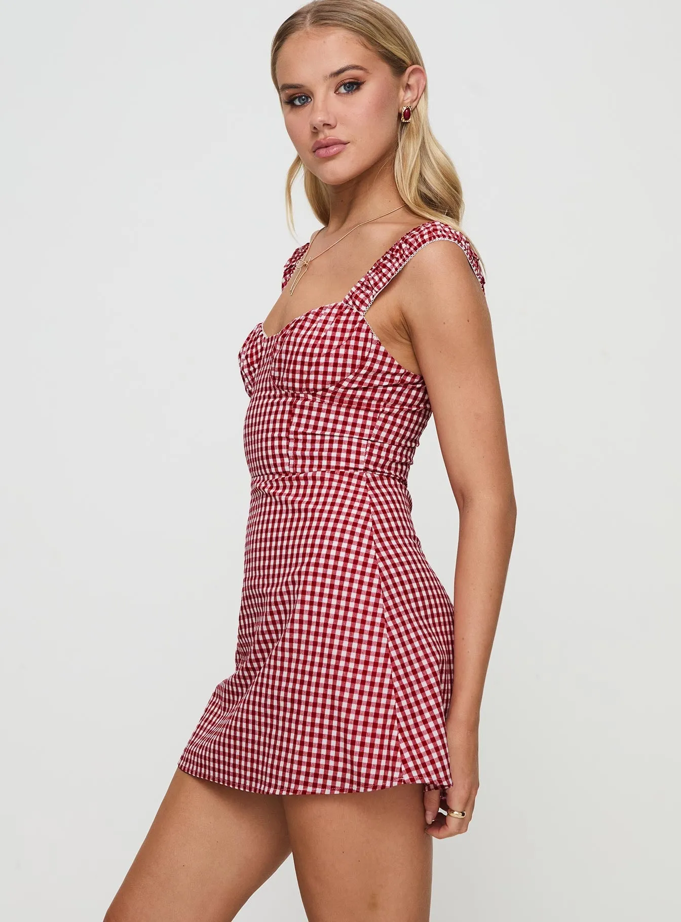 Versatile Style Quick Dry Technology Faubert Mini Dress Red Gingham