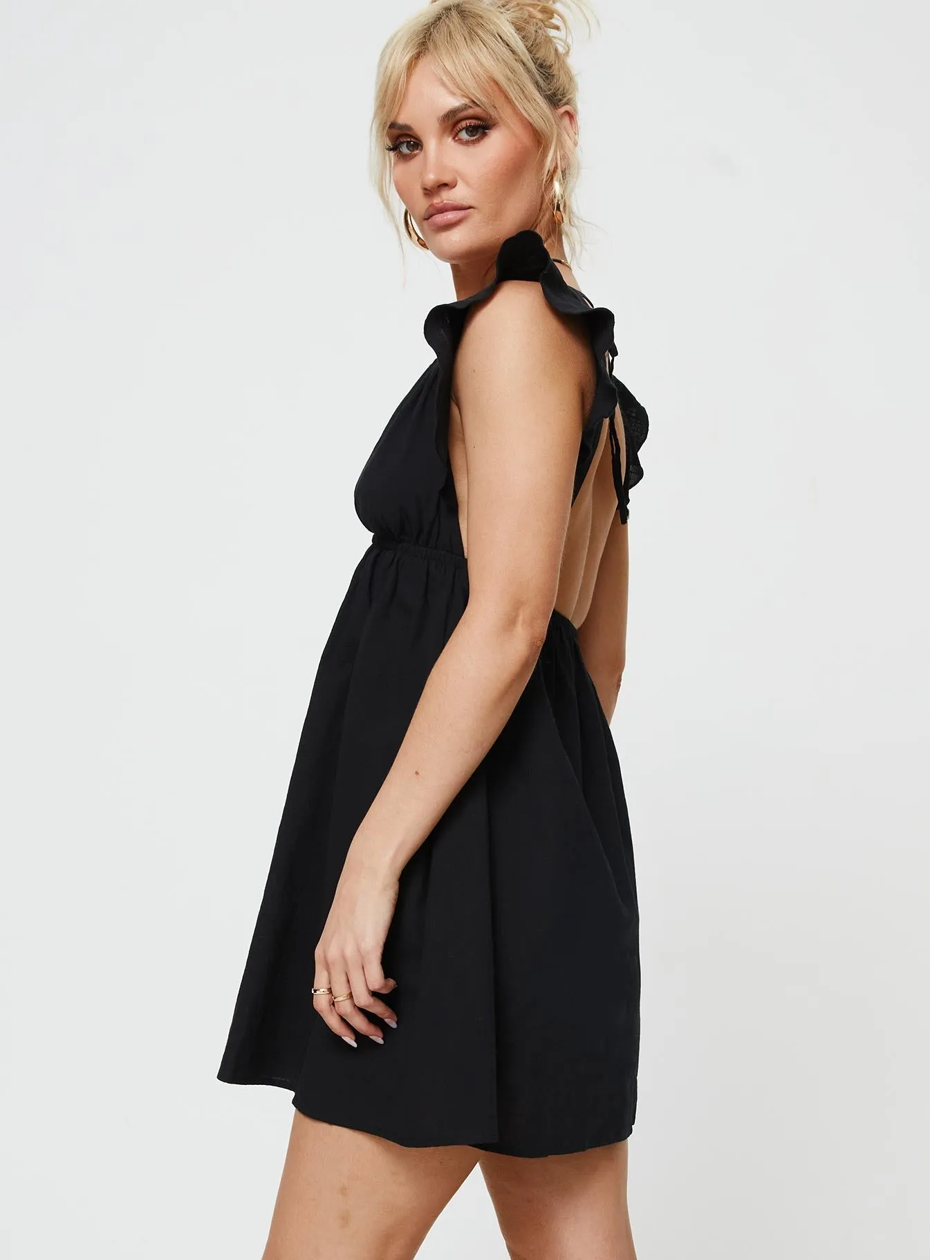 Figure Pop Cozy Fashion Koen Flutter Sleeve Mini Dress Black