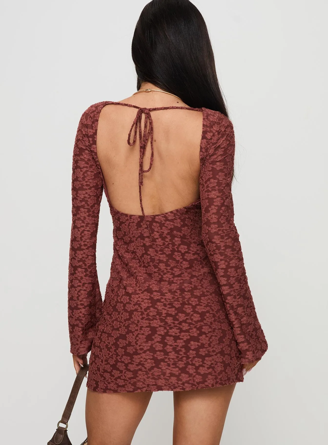 High Beat Primrosa Long Sleeve Mini Dress Burgundy