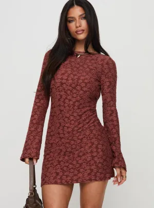 Primrosa Long Sleeve Mini Dress Burgundy Club Rush