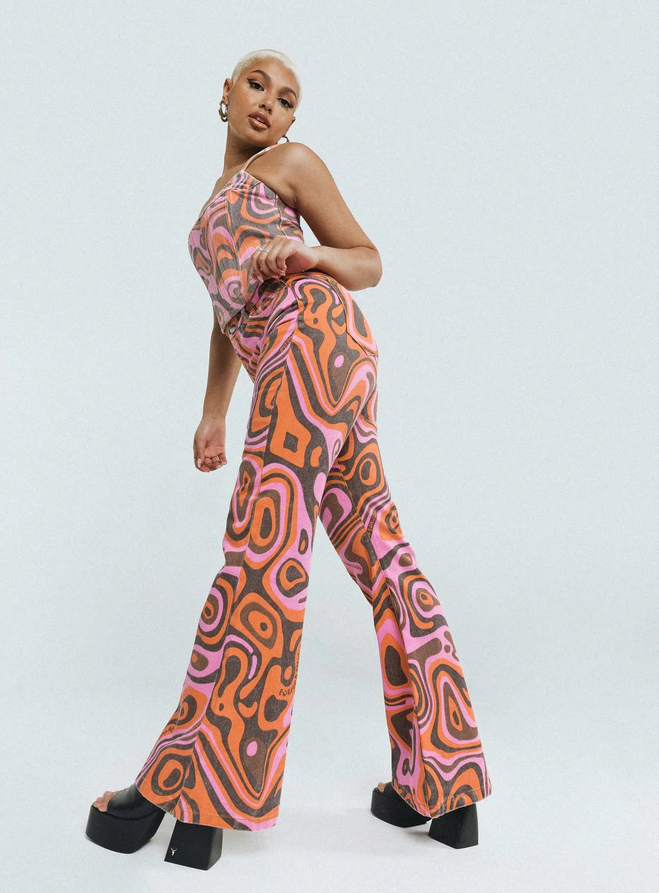 Abrand Double Oh Flare Print Jeans Multi Essential Style Flexible Match