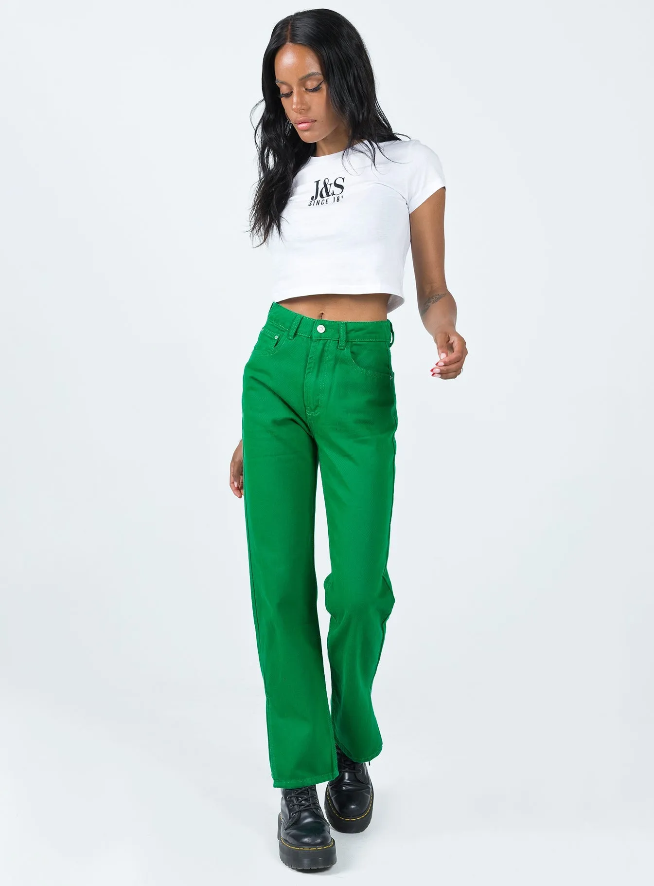 Utility Look Perfect For Daily Barnie Split Hem Jeans Green