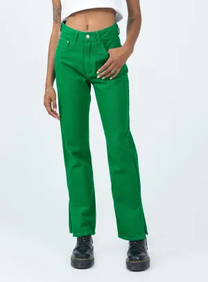 Everyday Party Look Barnie Split Hem Jeans Green