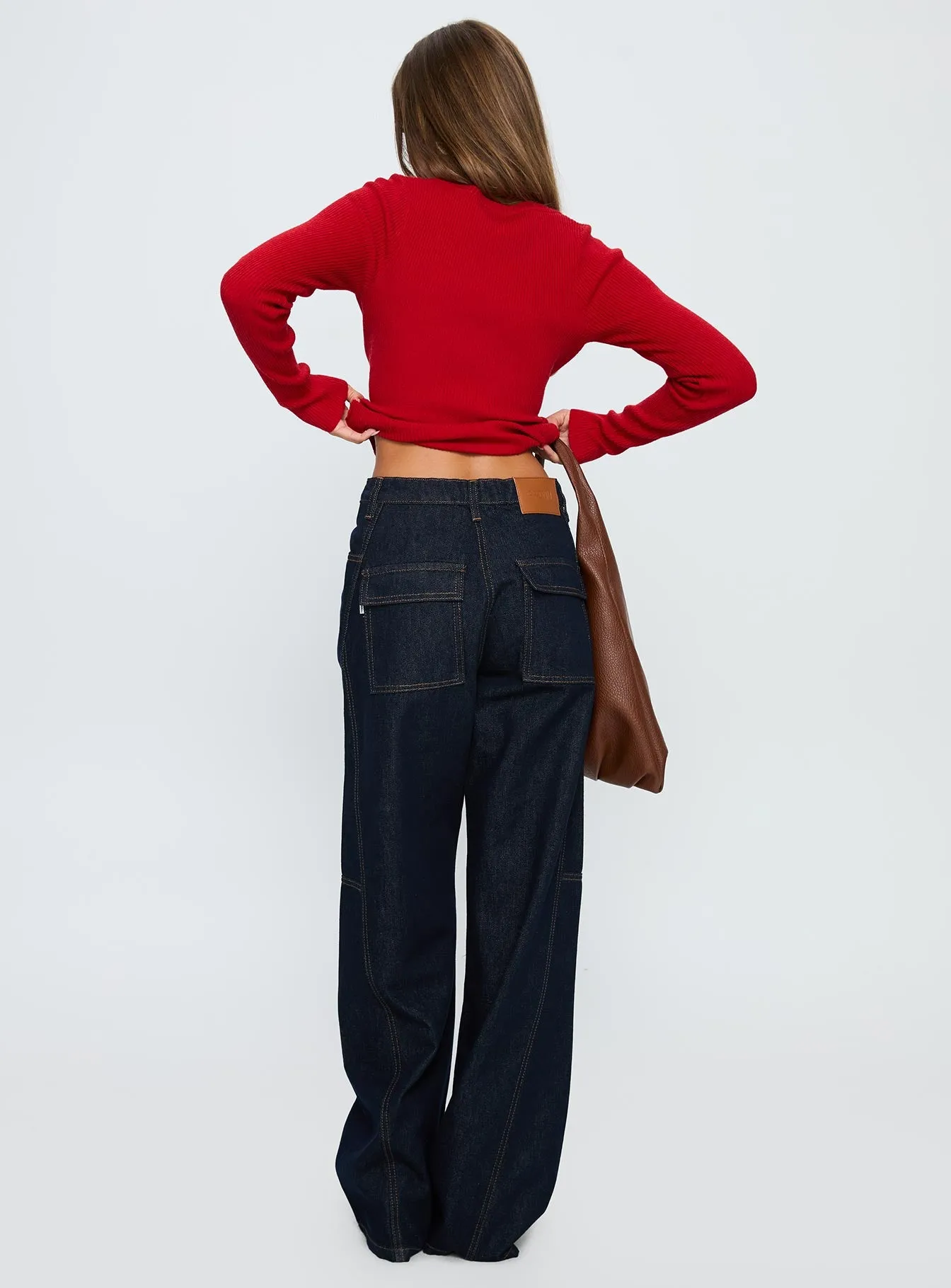 Bruiser Tie Waist Mid Rise Wide Leg Jeans Dark Indigo Rainy Day Chill Outfit Nature Lover