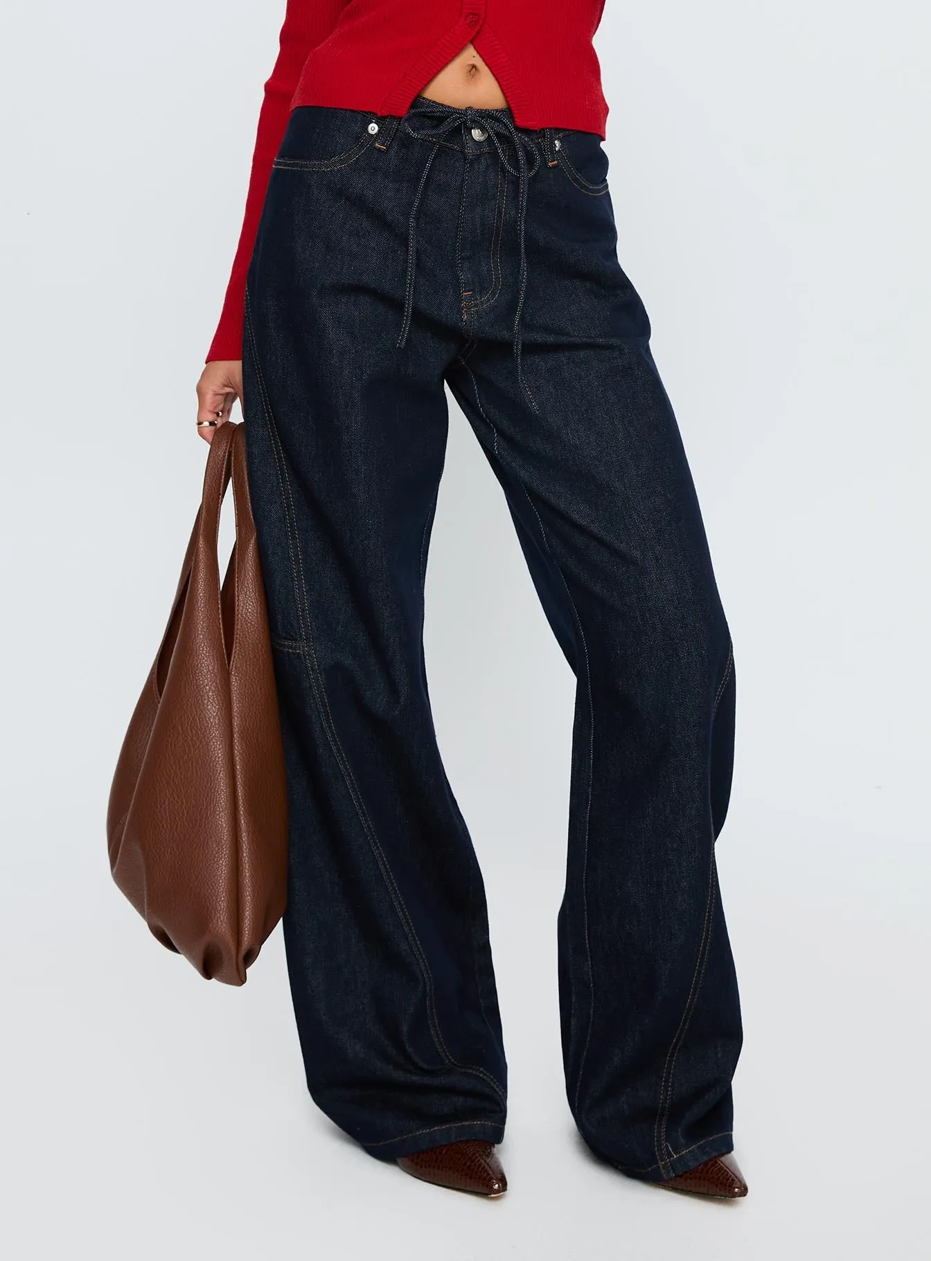 Shopping Day Vibrant abrasion resistant coating Bruiser Tie Waist Mid Rise Wide Leg Jeans Dark Indigo