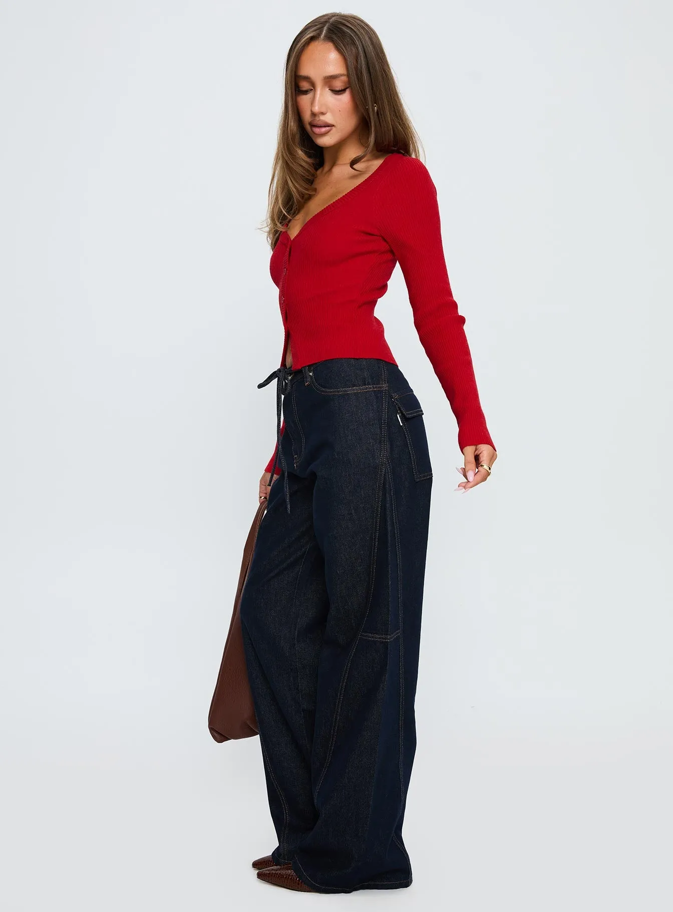 Comfortable fit Premium Cotton Blend Bruiser Tie Waist Mid Rise Wide Leg Jeans Dark Indigo