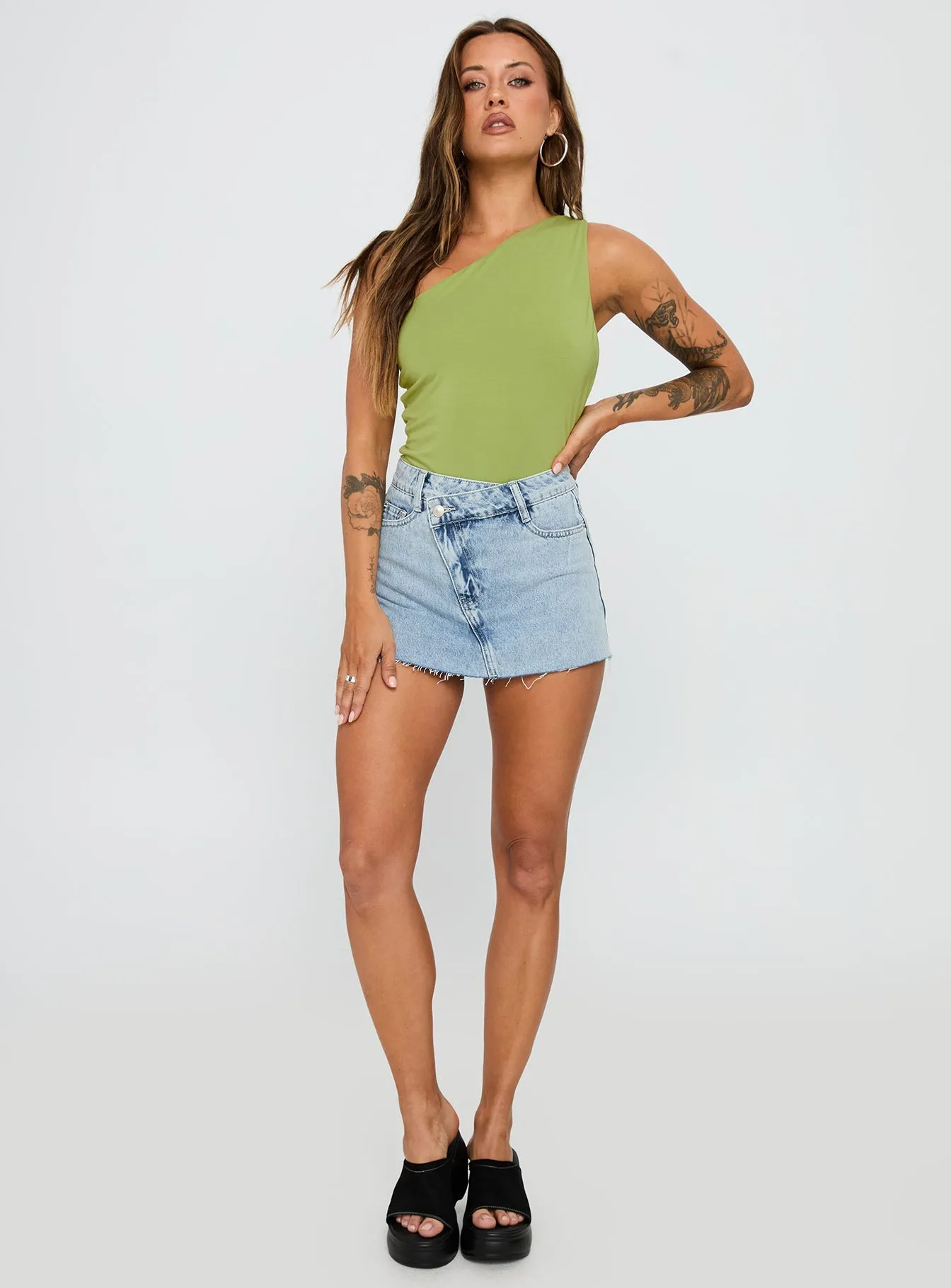 Ferrera One Shoulder Bodysuit Green Wedding Picnic