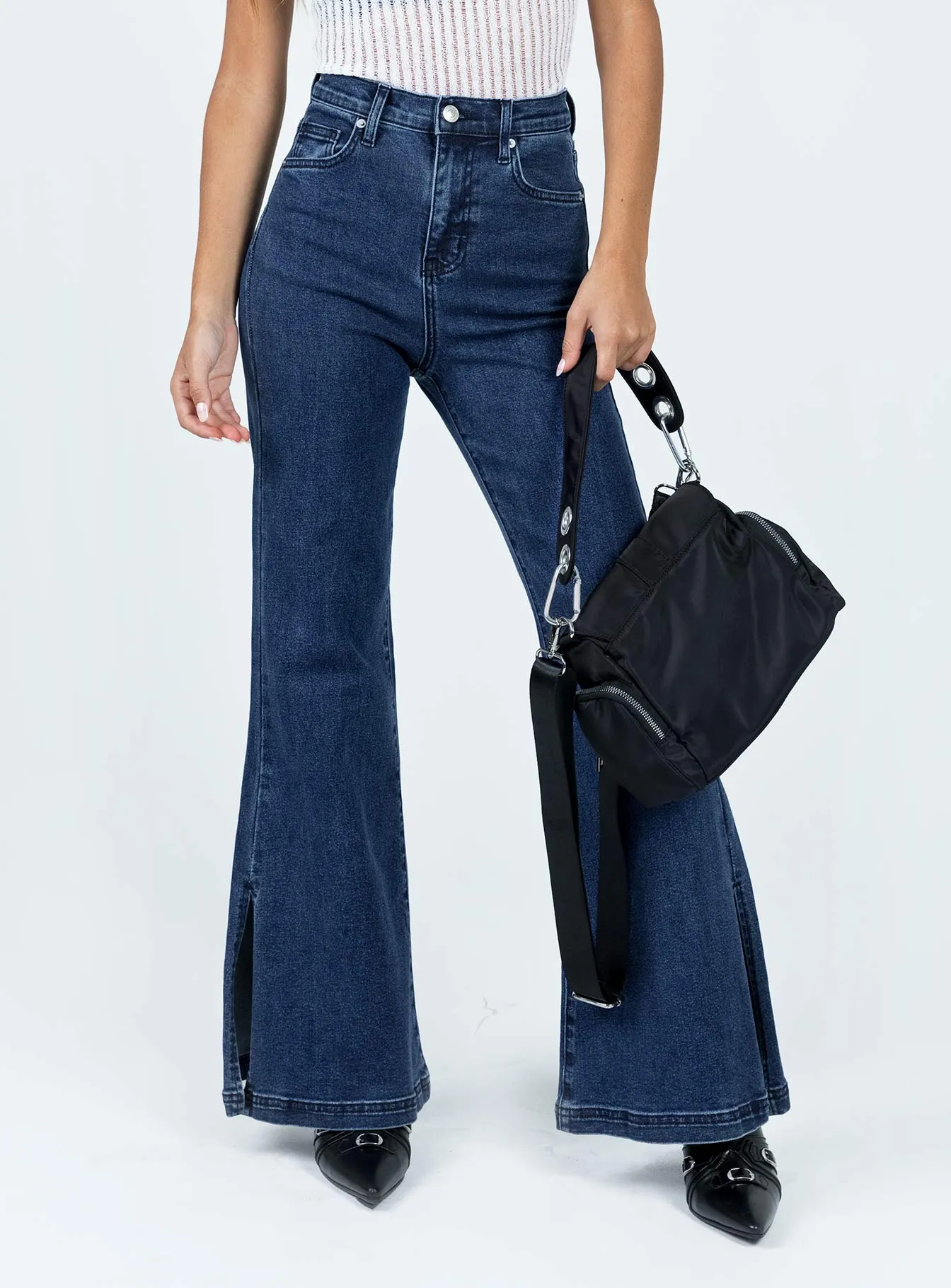 Affordable Durable Common Wear Nairana Split Hem Jeans Dark Wash Denim