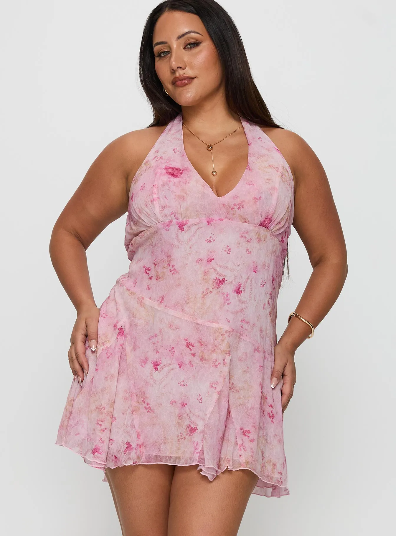 Valorie Halter Mini Dress Pink Curve Casual Glam
