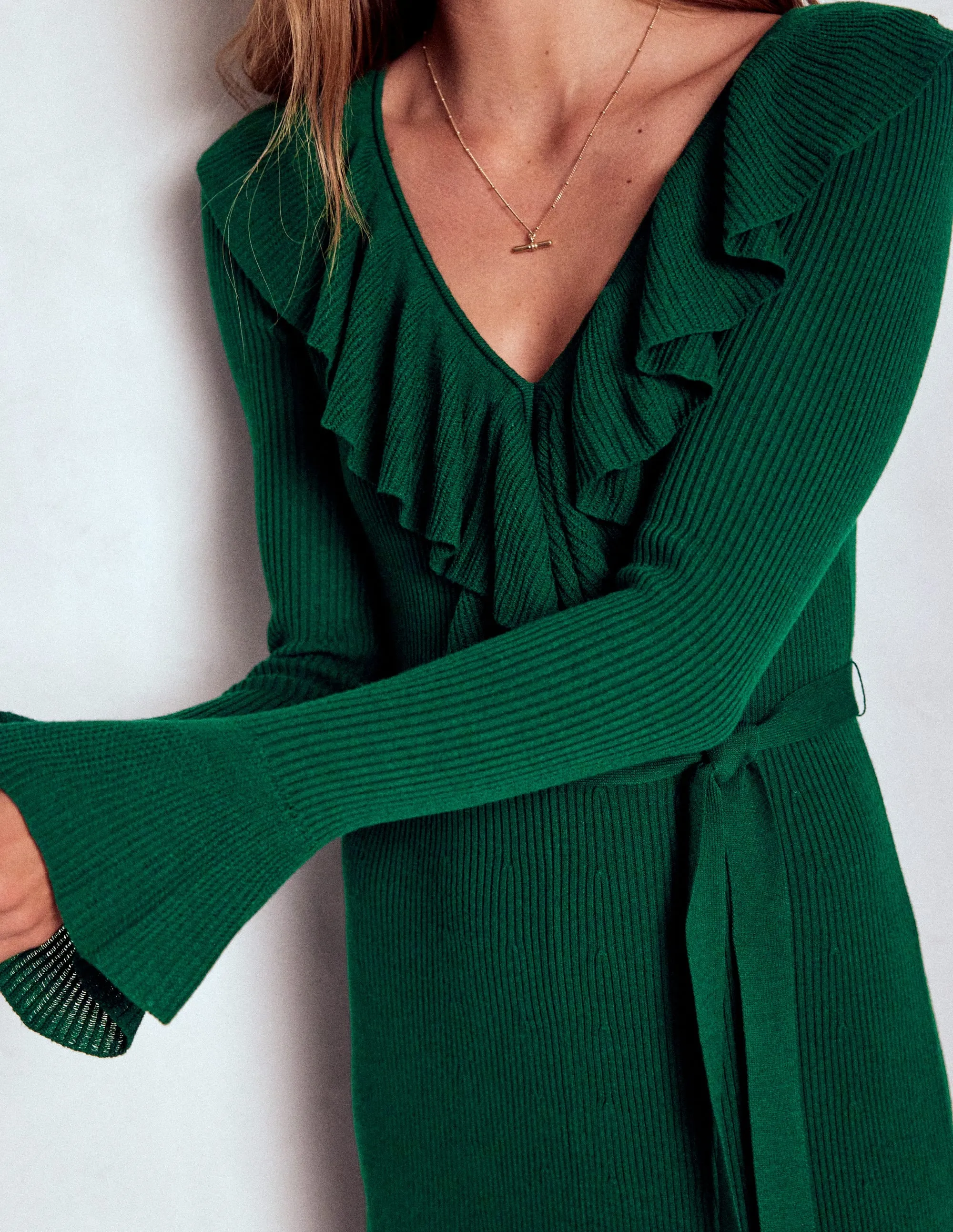 Ruffled Ribbed Dress-Emerald Night Urban Grace Chic Comfort