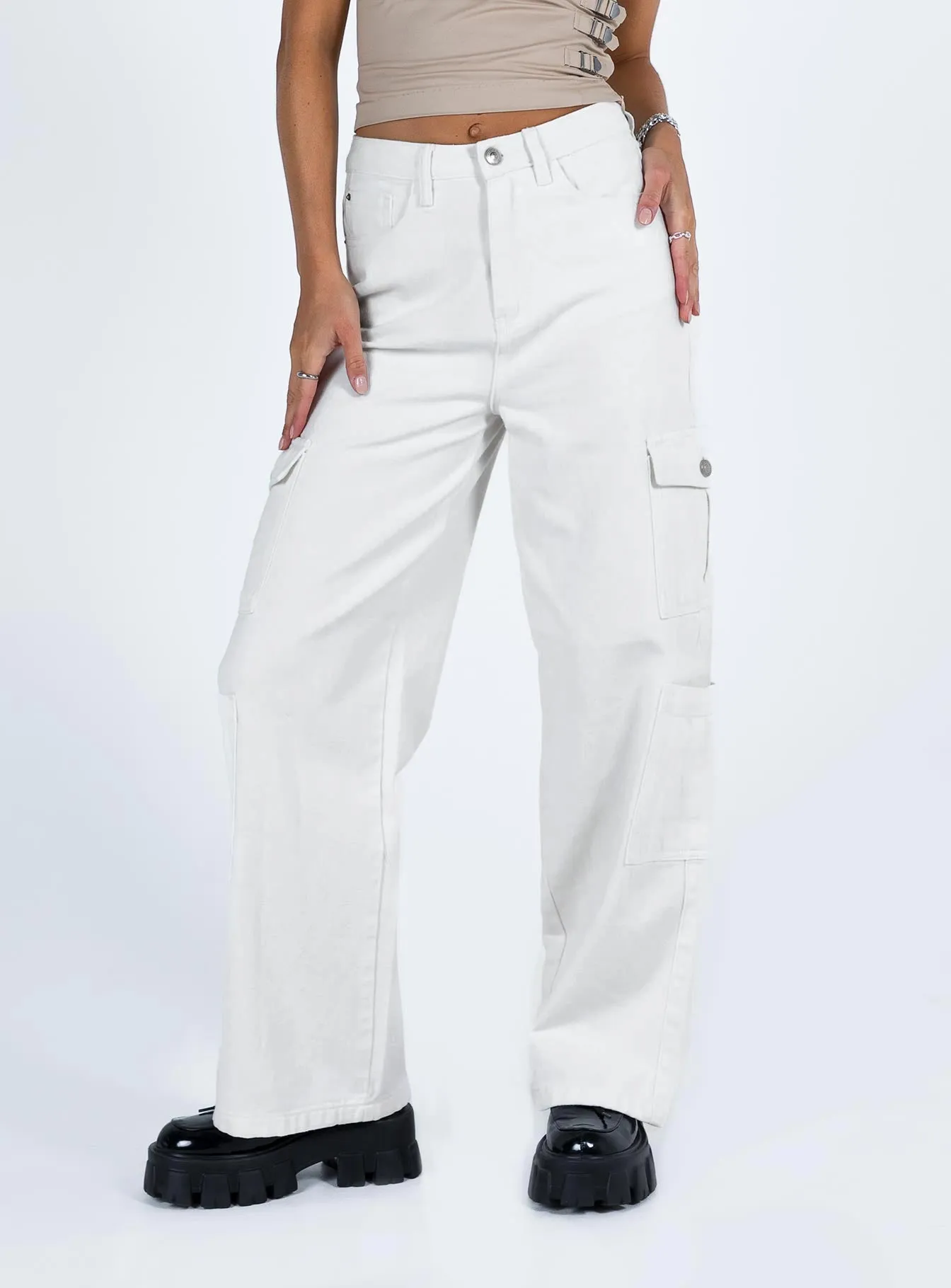 Go-To Choice Barbara Cargo Jeans White Denim