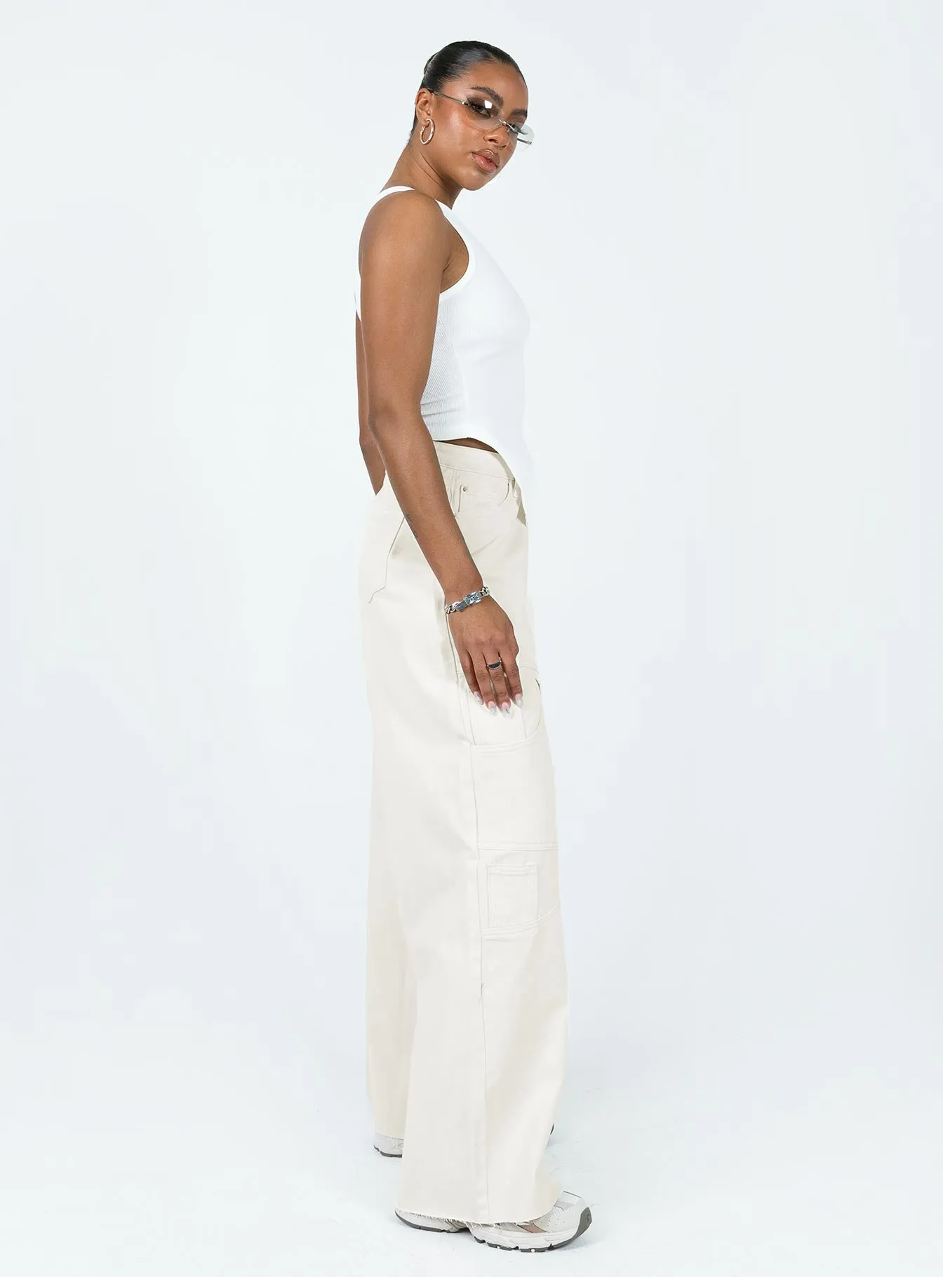 Unisex Wear Classic Professional Wear Meyer Wide Leg Jeans Beige