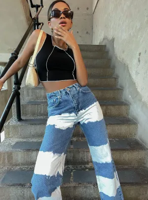 The Ragged Priest Mid Blue Dad Jeans With White Bleach Organic Cotton Material