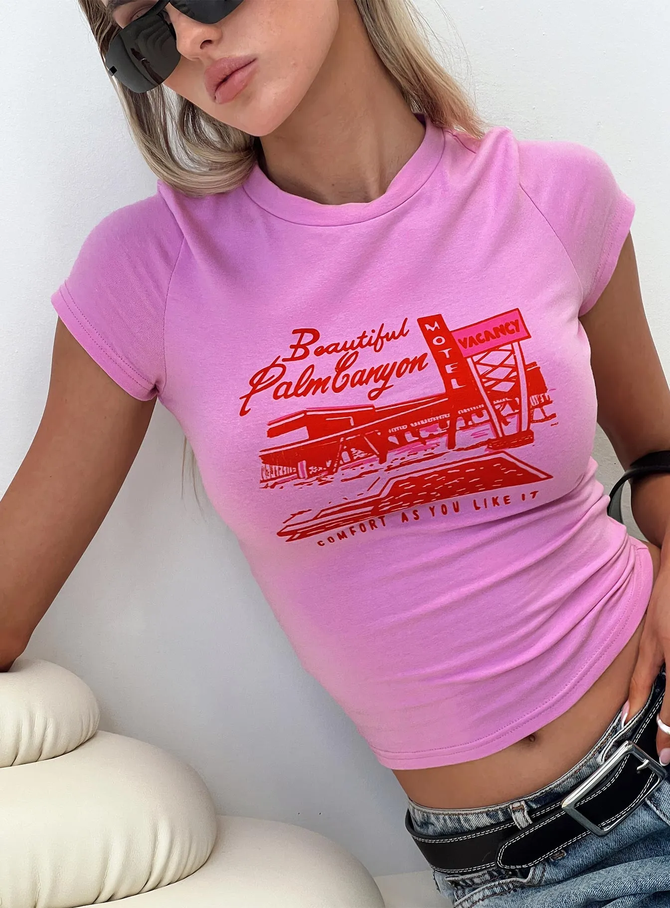 Moisture Wicking Technology Flexible Ribbed Neckline Palm Canyon Tee Pink