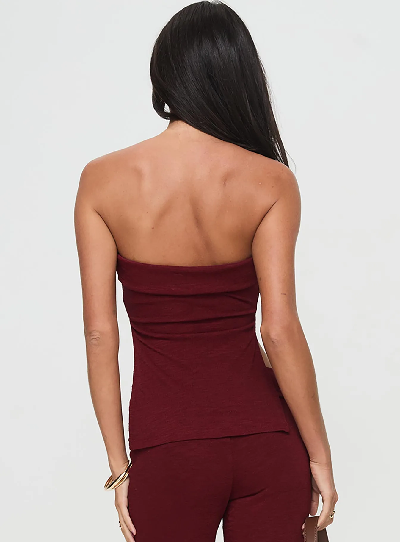 Laurenita Longline Tube Top Burgundy Tencel Blend Fabric