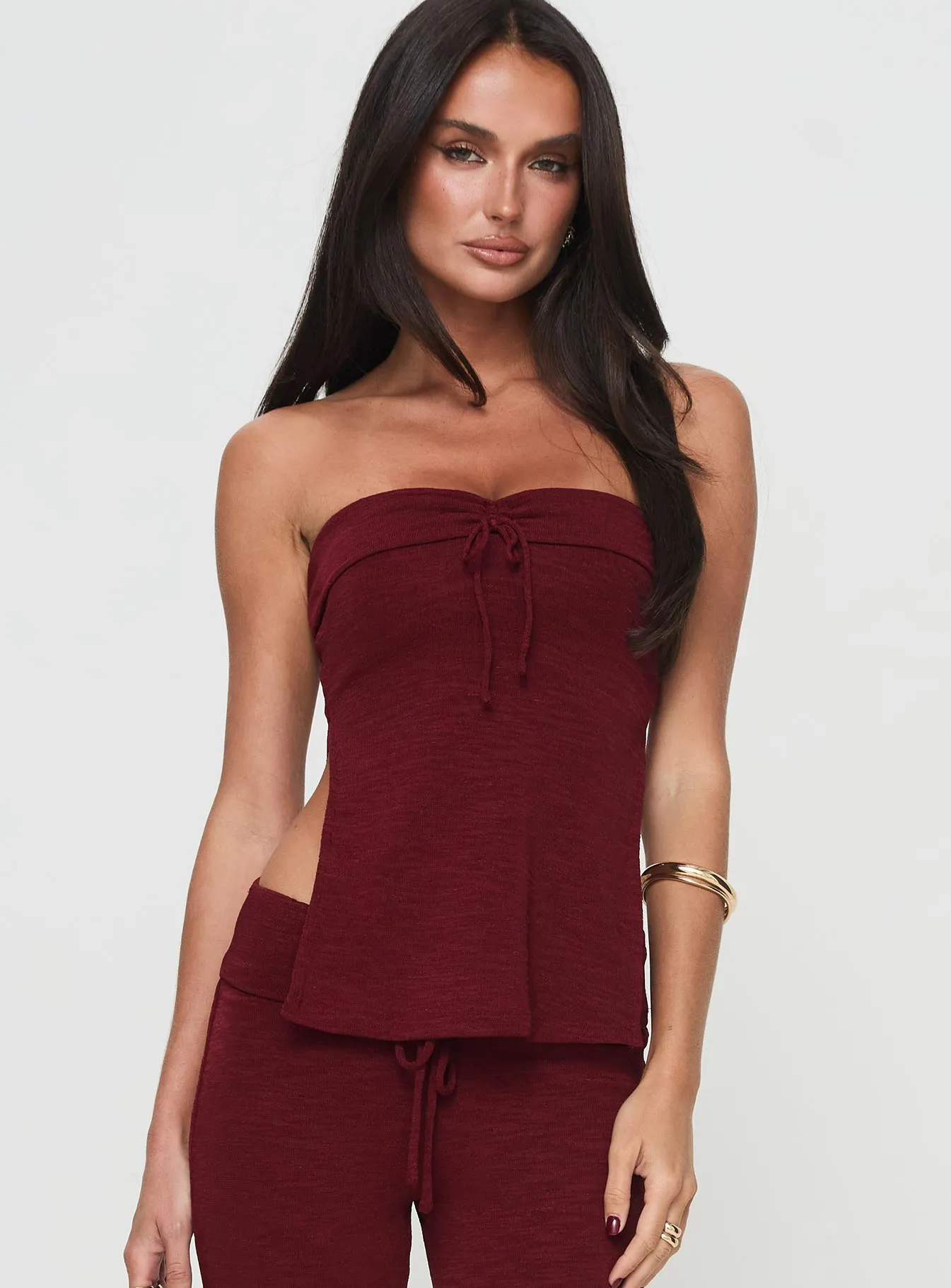 Laurenita Longline Tube Top Burgundy Relaxed Top LongLastingDurability