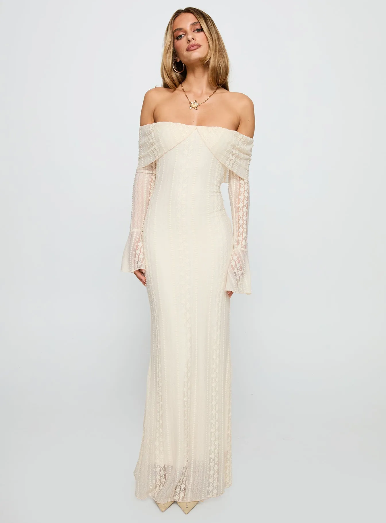 Perdita Long Sleeve Lace Maxi Dress Cream Whether dressing for work or a weekend gathering this dress is always an appropriate choice Forest Path