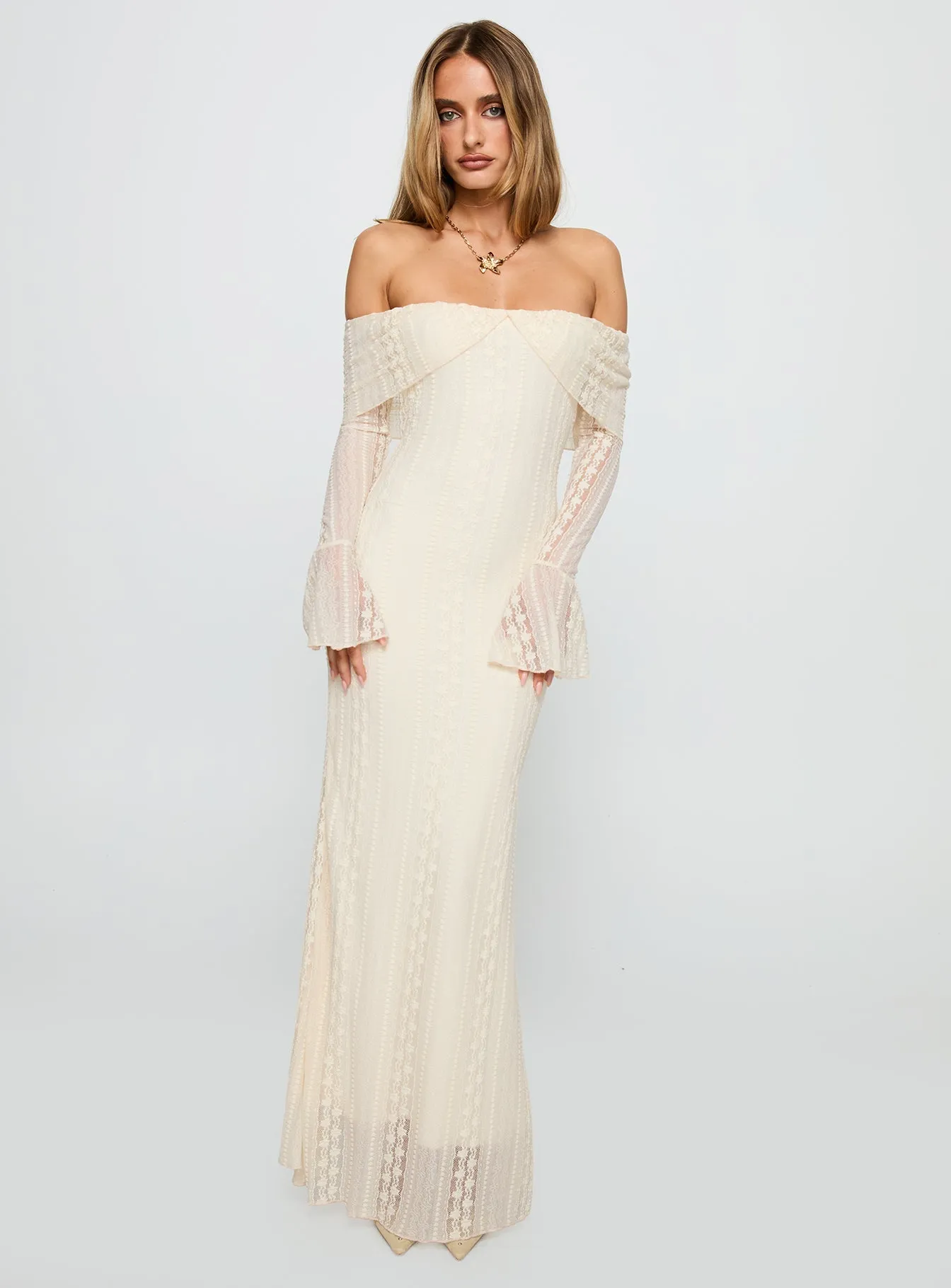 Bridge Walk Perdita Long Sleeve Lace Maxi Dress Cream