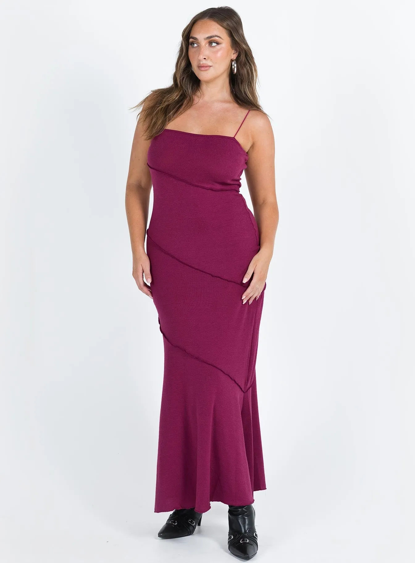 natural fiber Short Sleeve Andros Maxi Dress Burgundy
