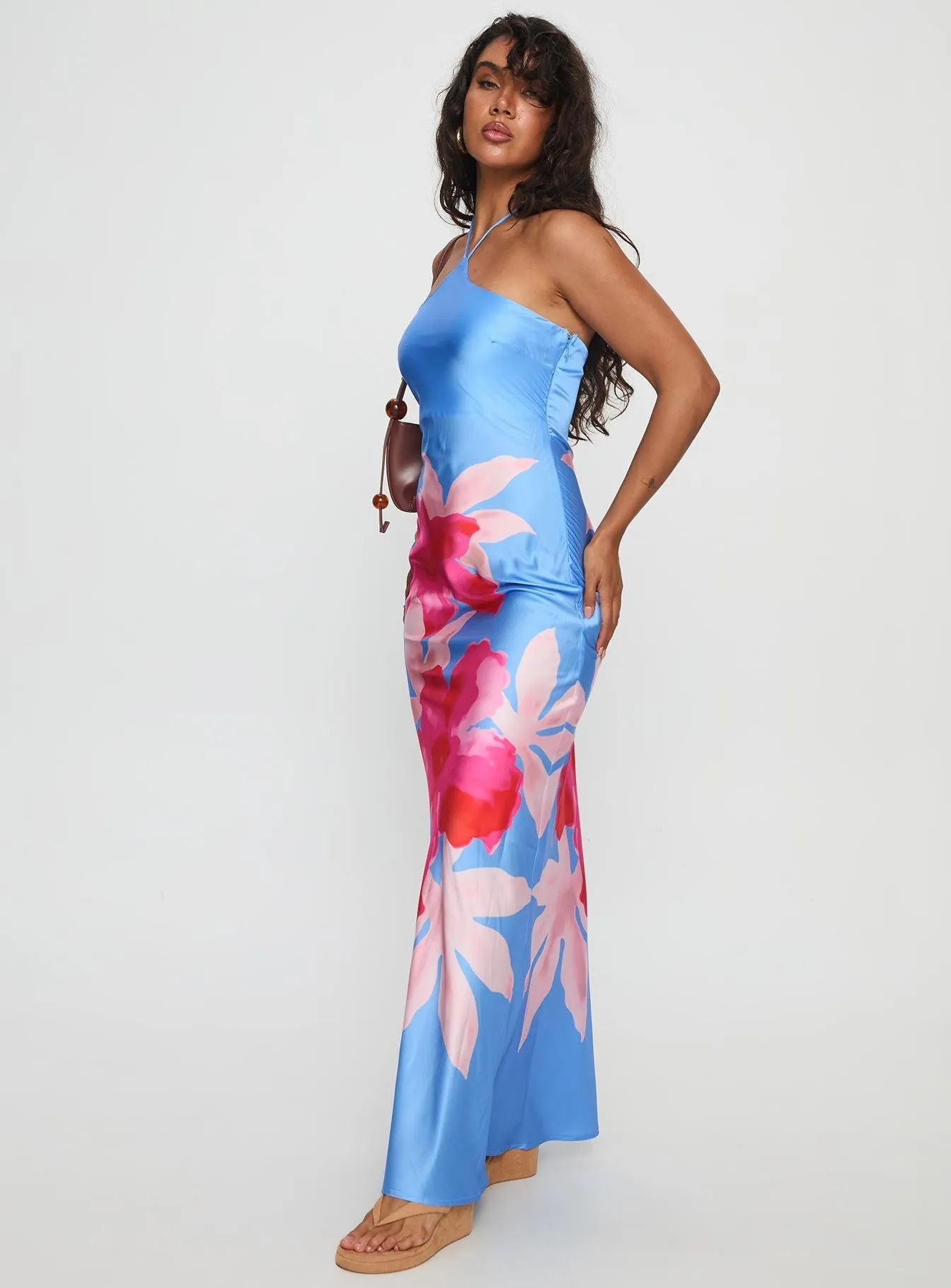 Batiste Soft Beige Glow Caliyah Halter Maxi Dress Blue Floral