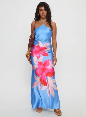 Luxurious long dress Caliyah Halter Maxi Dress Blue Floral