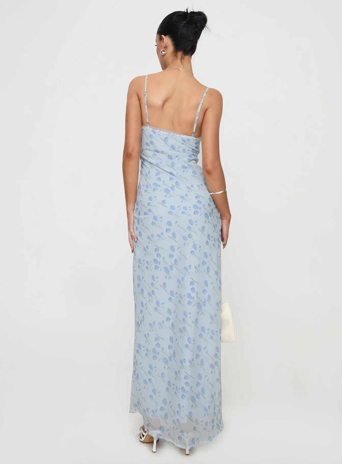 Quartz Shine White Pure Valencia Maxi Dress Blue Floral