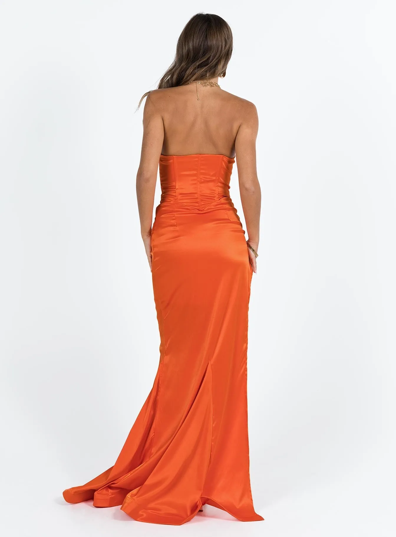 Tyree Strapless Maxi Dress Orange Urban Cool Cowl Neck