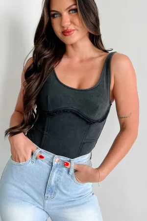 Rough Around The Edges Raw Edge Tank Bodysuit (Black) Seasonal Use Flexible Binding