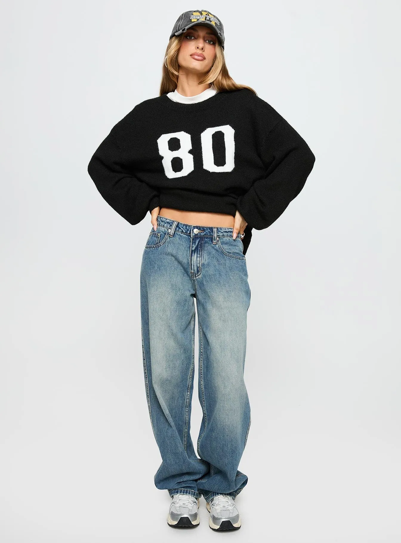 Date Night Sustainable Textured Loose Luxury Motomami Mid Rise Barrel Leg Jeans Mid Blue Wash