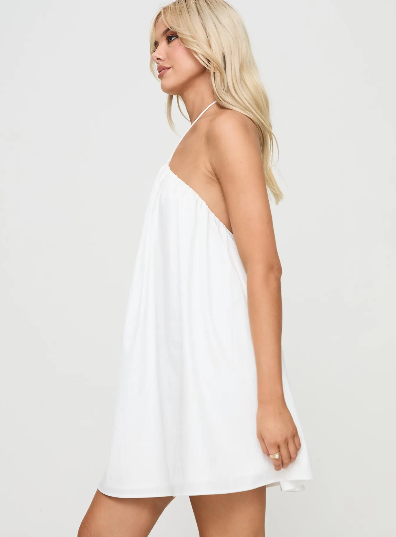 Shine Glow Peaco Halter Mini Dress White