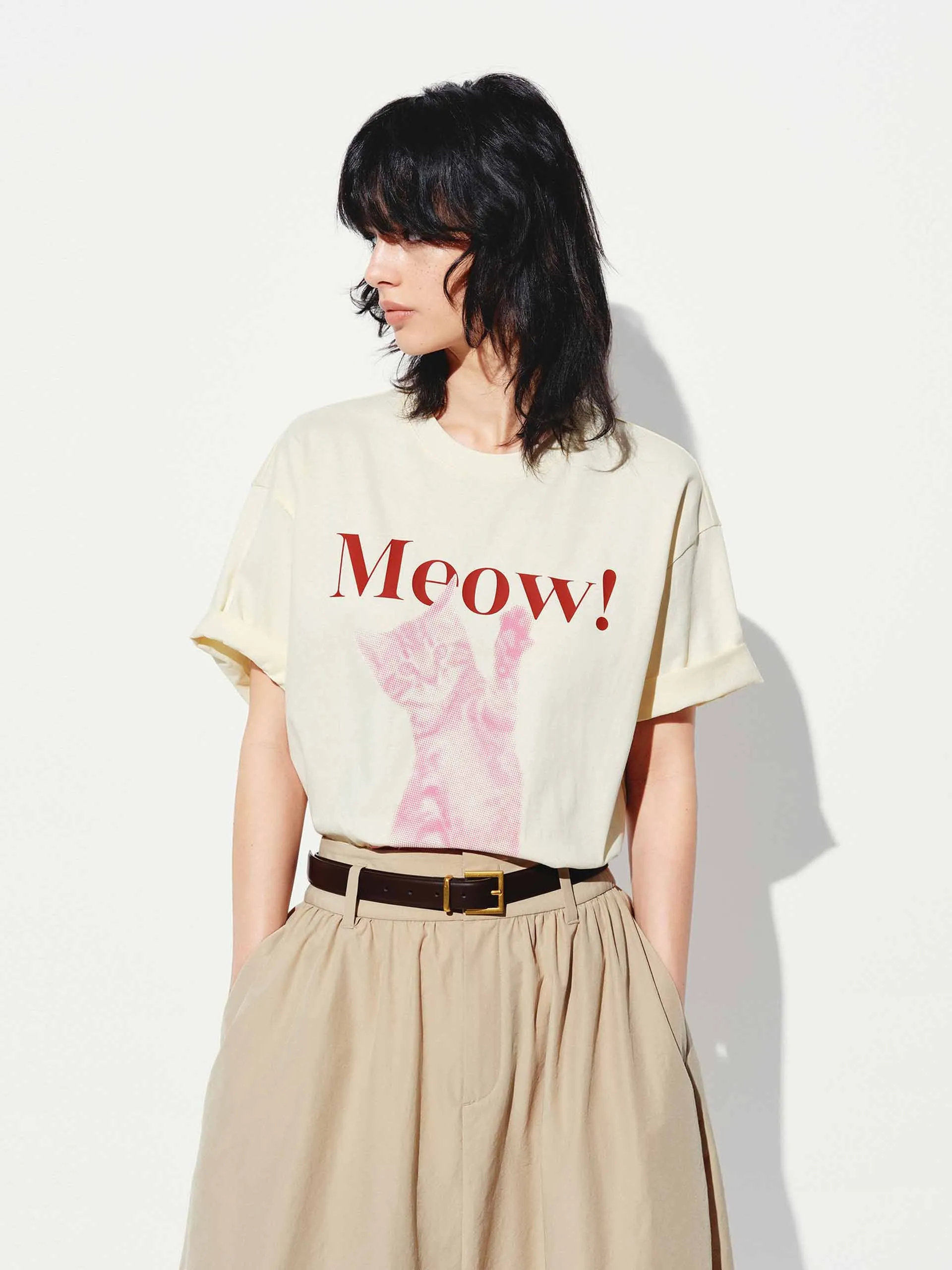 Cat Printed Cotton T-shirt Sporty Fashion