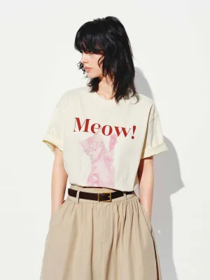 Cat Printed Cotton T-shirt Sporty Fashion