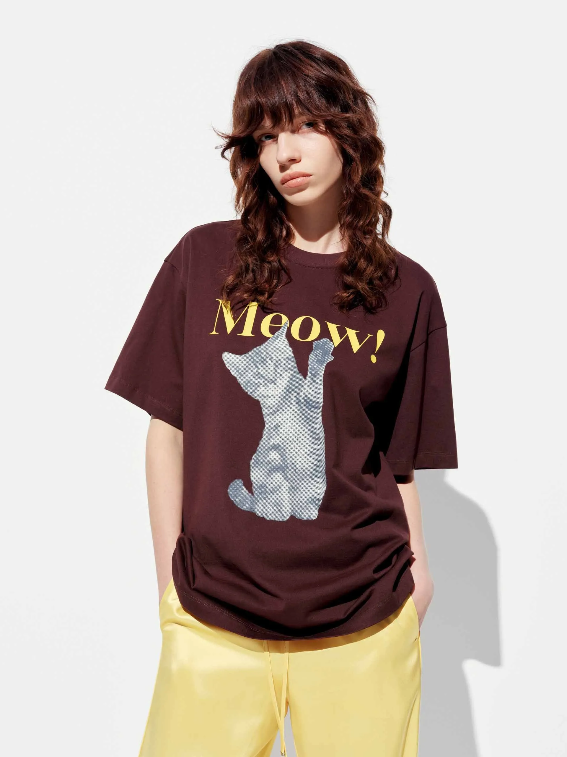 Cat Printed Cotton T-shirt Informal charm Water Based Ink Print