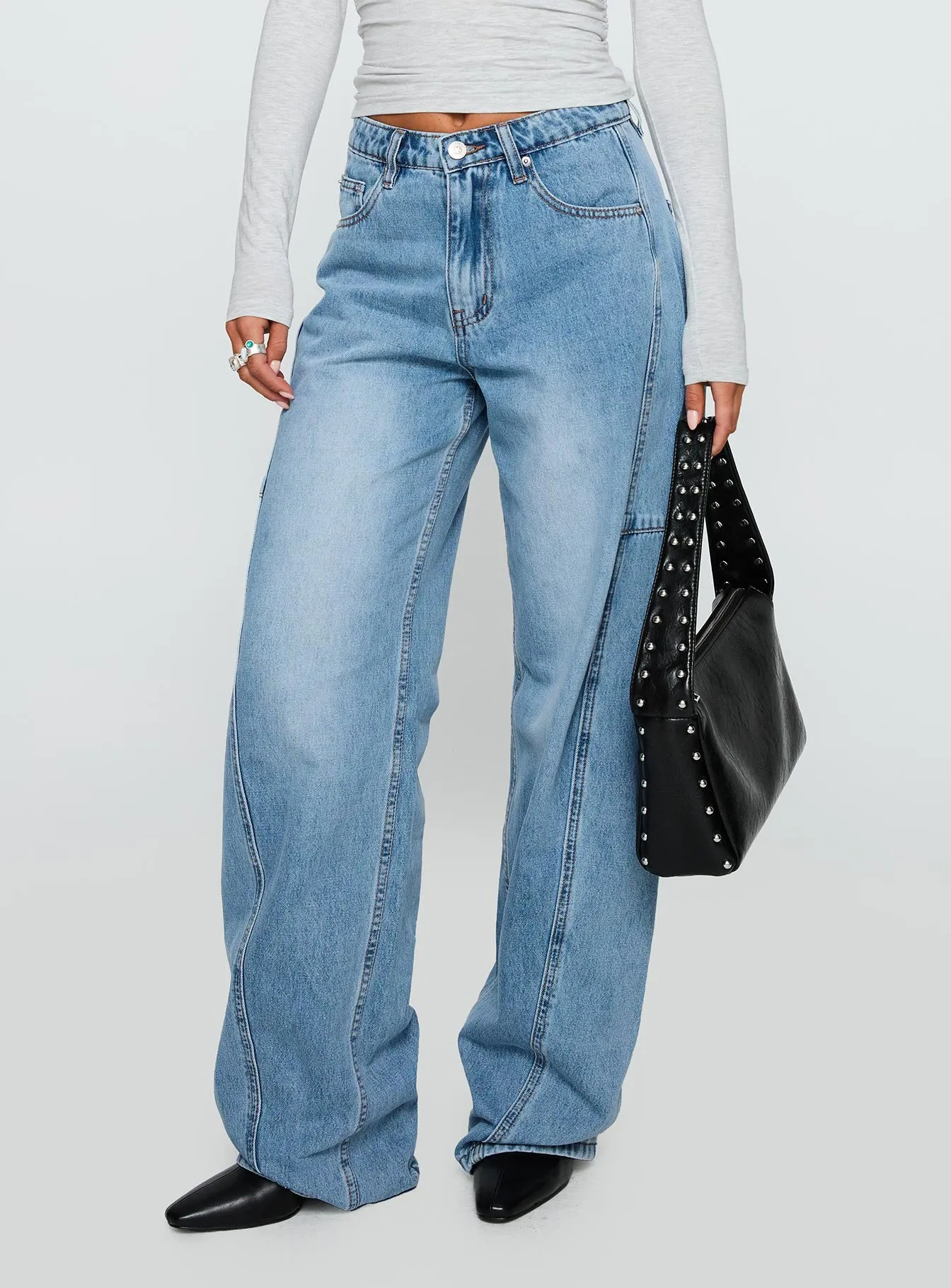 Esperance Mid Rise Barrel Leg Jeans Vintage Blue Soft Finish Night Out Parent Style