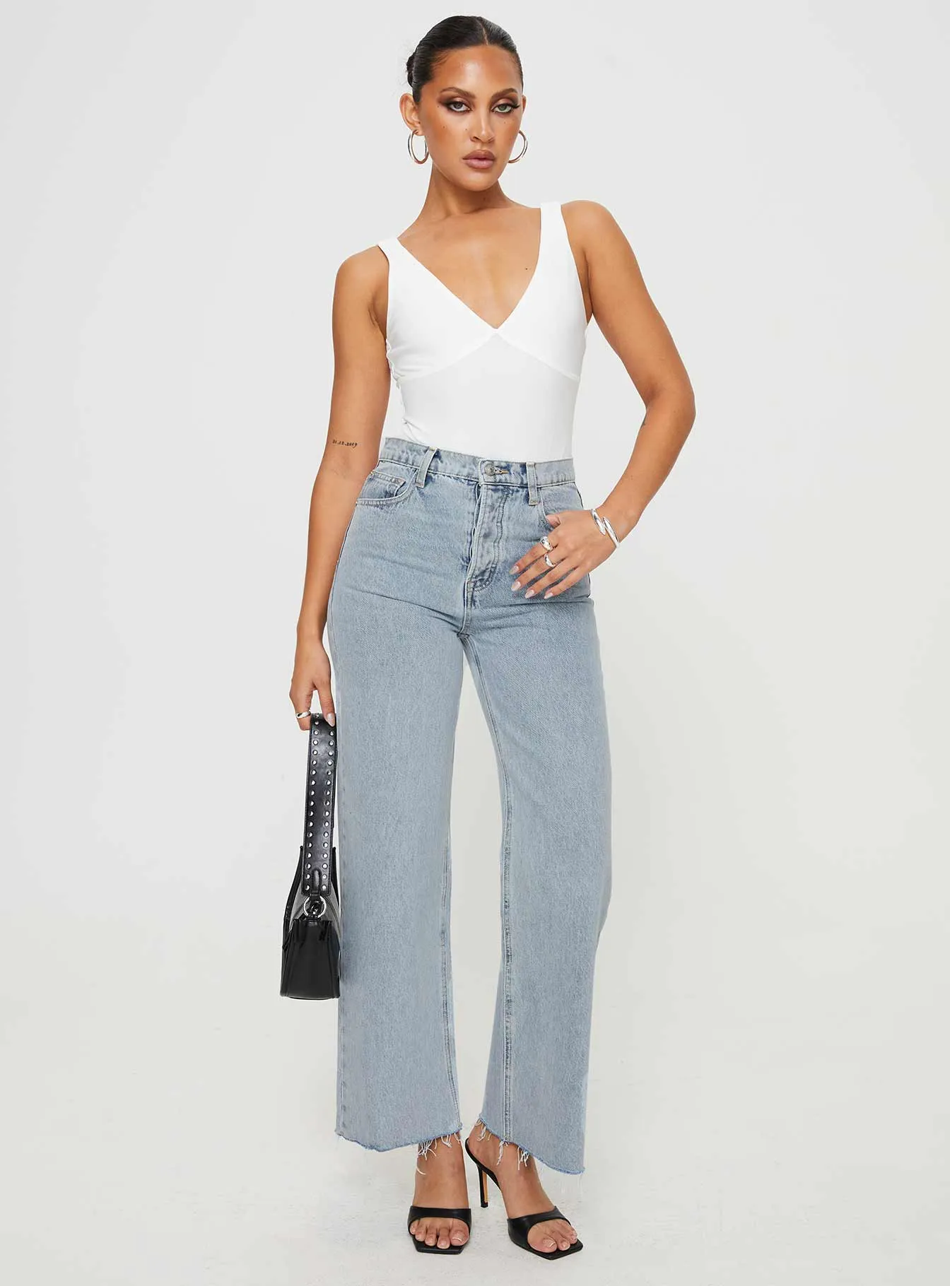 No Bulk Seam Design Fawcett High Rise Straight Leg Jeans Light Blue Wash Petite