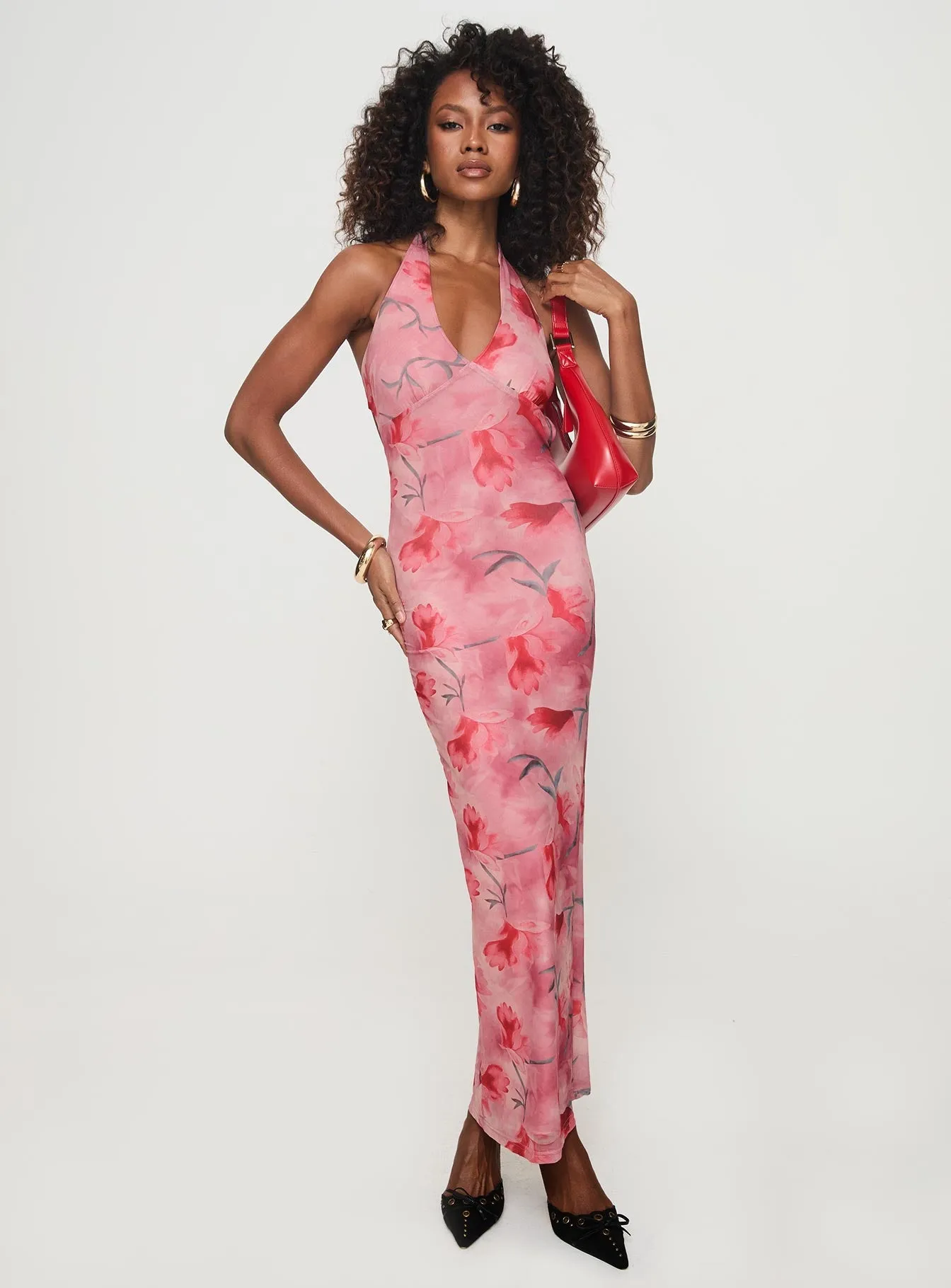 Maillard Halter Maxi Dress Pink Ivory Shine Stylish spring maxi