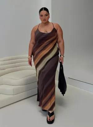With a flowy skirt and a structured top this maxi dress offers a perfect balance of comfort and style Galaxy View Otillie Maxi Dress Brown Multi Curve