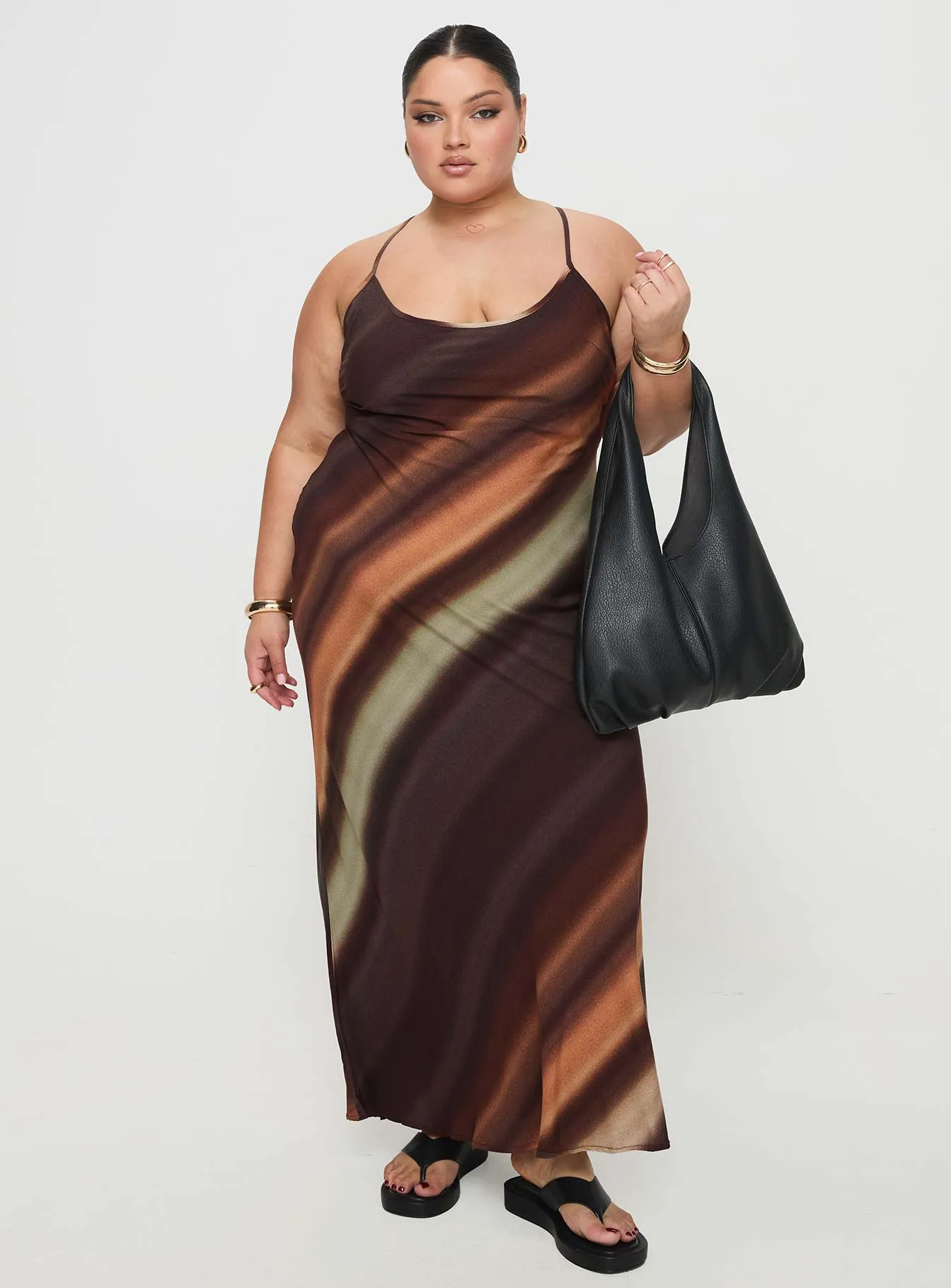 Otillie Maxi Dress Brown Multi Curve Organza Glow