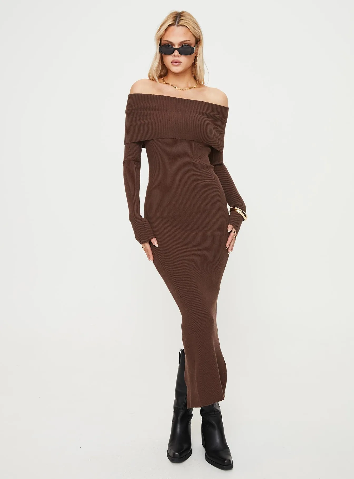 Phylis Off The Shoulder Maxi Dress Chocolate Sun Heat