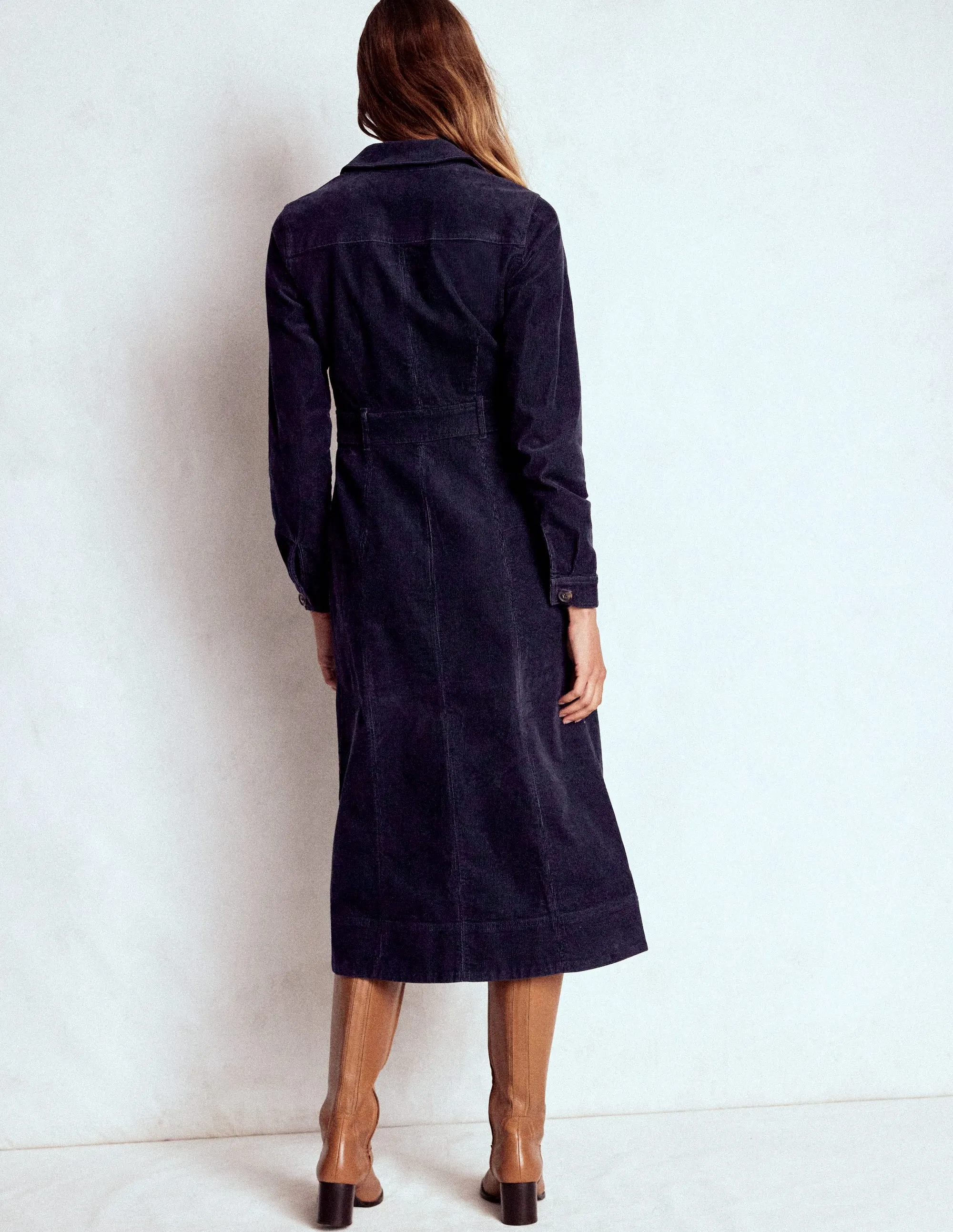 Smart Wardrobe Amanda Cord Midi Dress-Navy