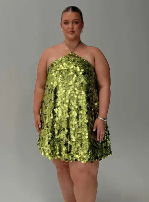 Light Star Street Pop Fluorescents Halter Mini Dress Green Curve
