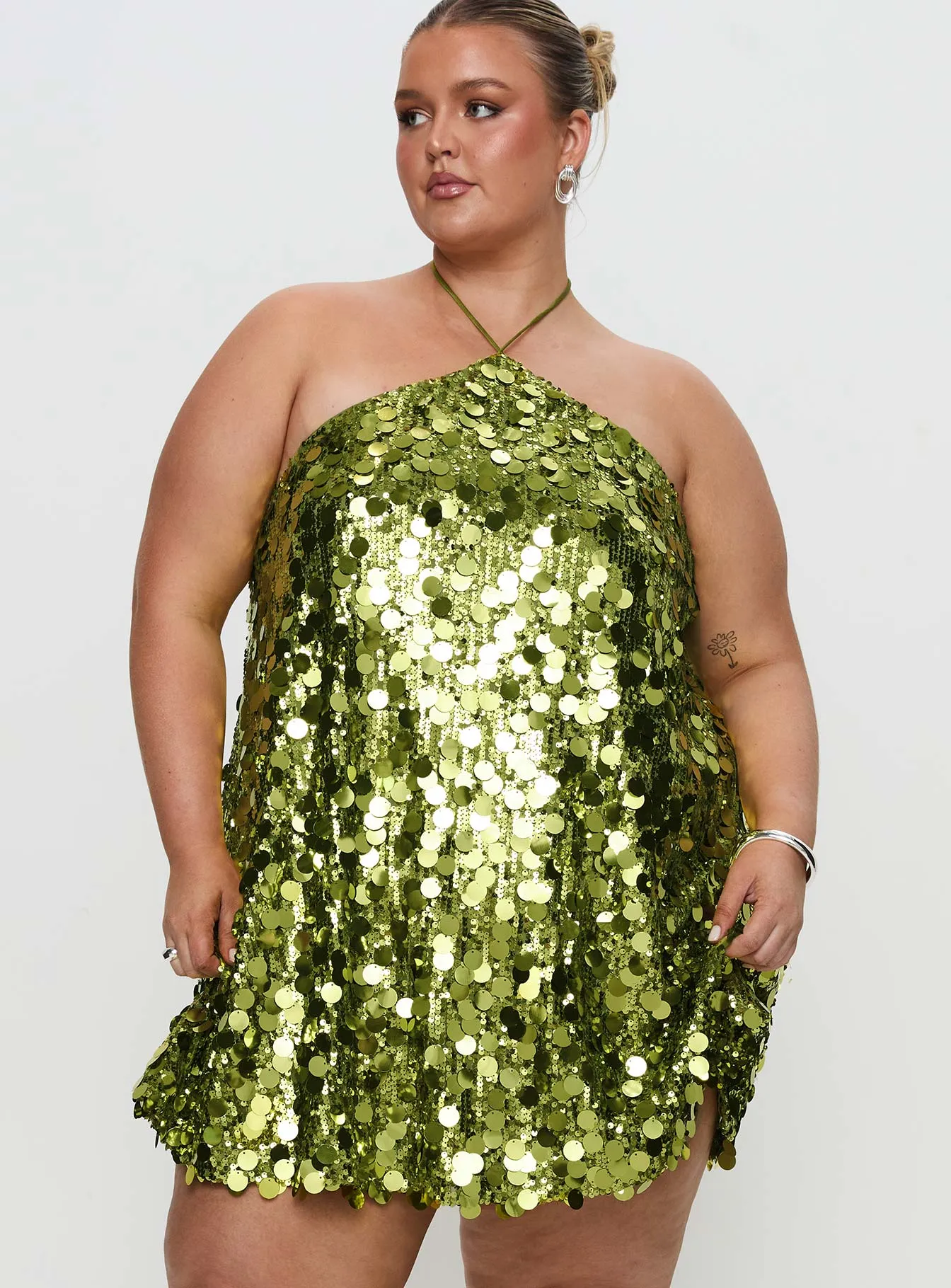 Fluorescents Halter Mini Dress Green Curve Playful Chic