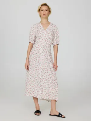 Sleek And Stylish Lounge Mood Floral Puff Sleeve Midi Dress