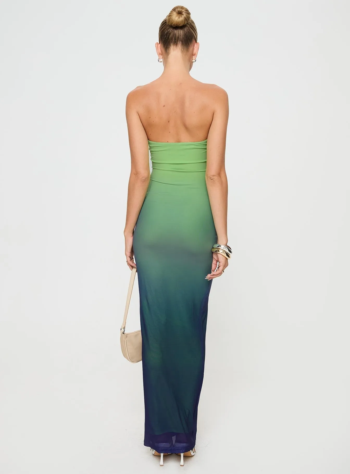 Effortless chic full-length dress Platinum Shine Stolen Love Strapless Maxi Dress Blue / Green Ombre Petite