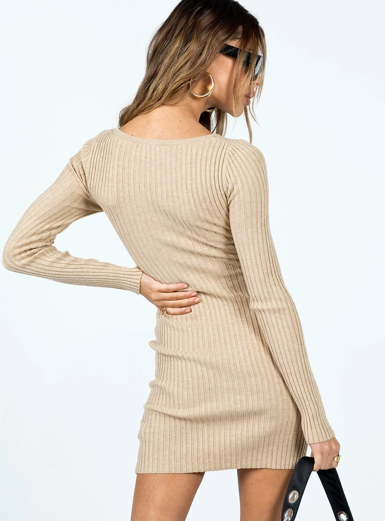 Show Glow Casual Chic Wear Dano Knit Mini Dress Tan